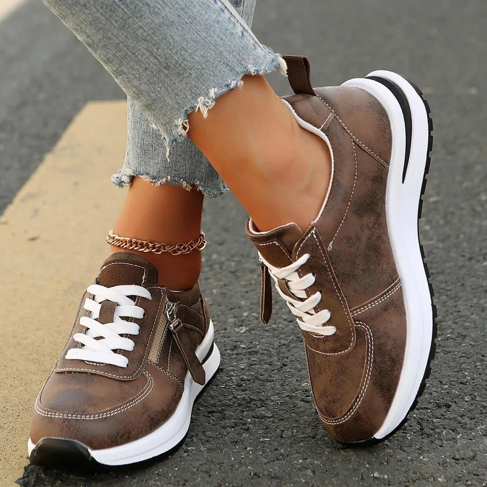 Azmira | Women's Side Zip Lace-Up Sneakers