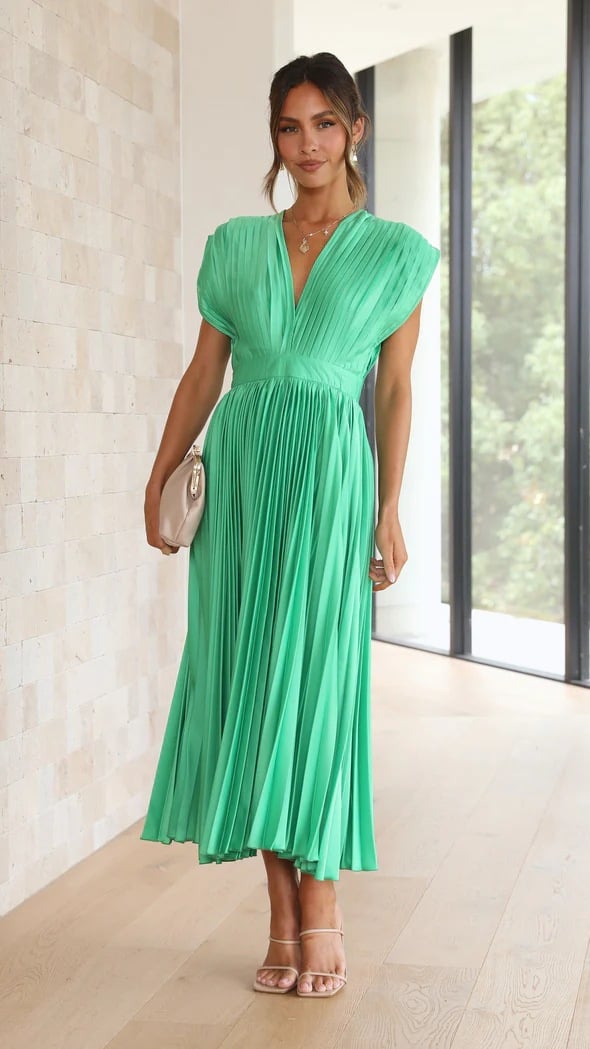 Eulalia | Women's Elegant V-Neck Pleated Midi Dress