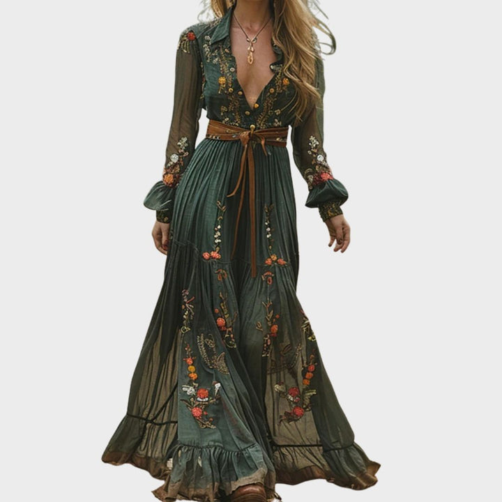 Avenyx | Women's Boho Floral Long Sleeve Maxi Dress