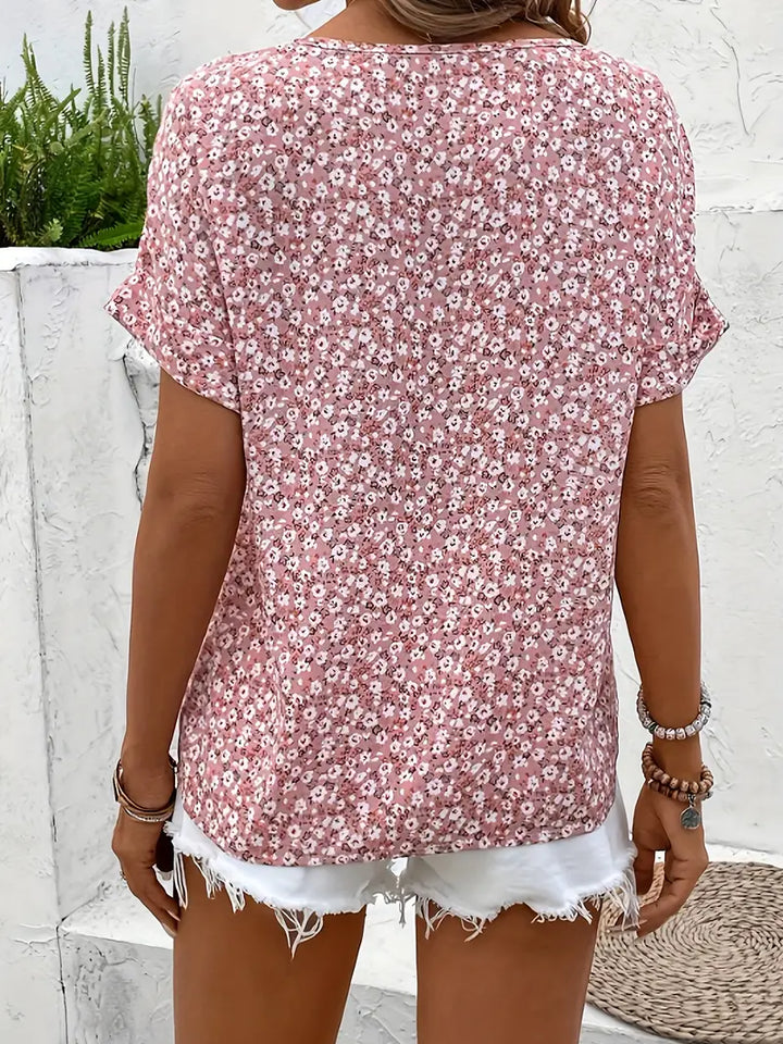 Clover | Women's Chic Floral Button-Front Blouse