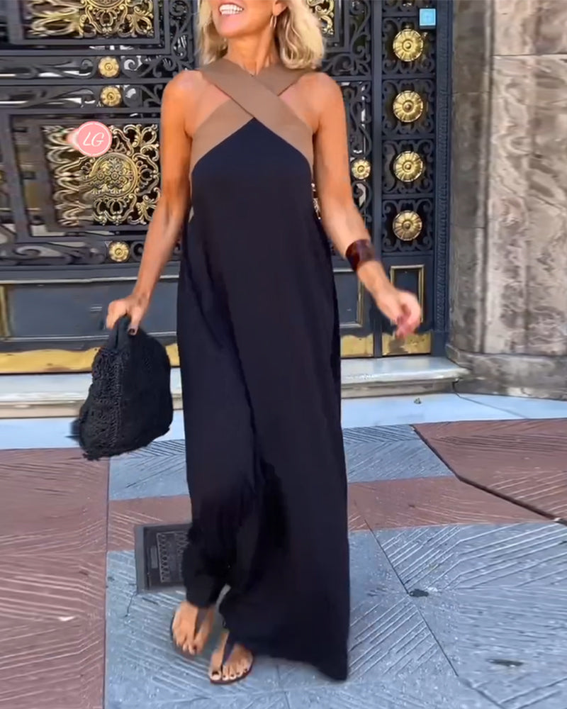 Catriona | Women's Crossover Halter Maxi Dress