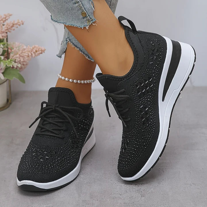 Xireya | Women's Rhinestone Embellished Knit Sneakers