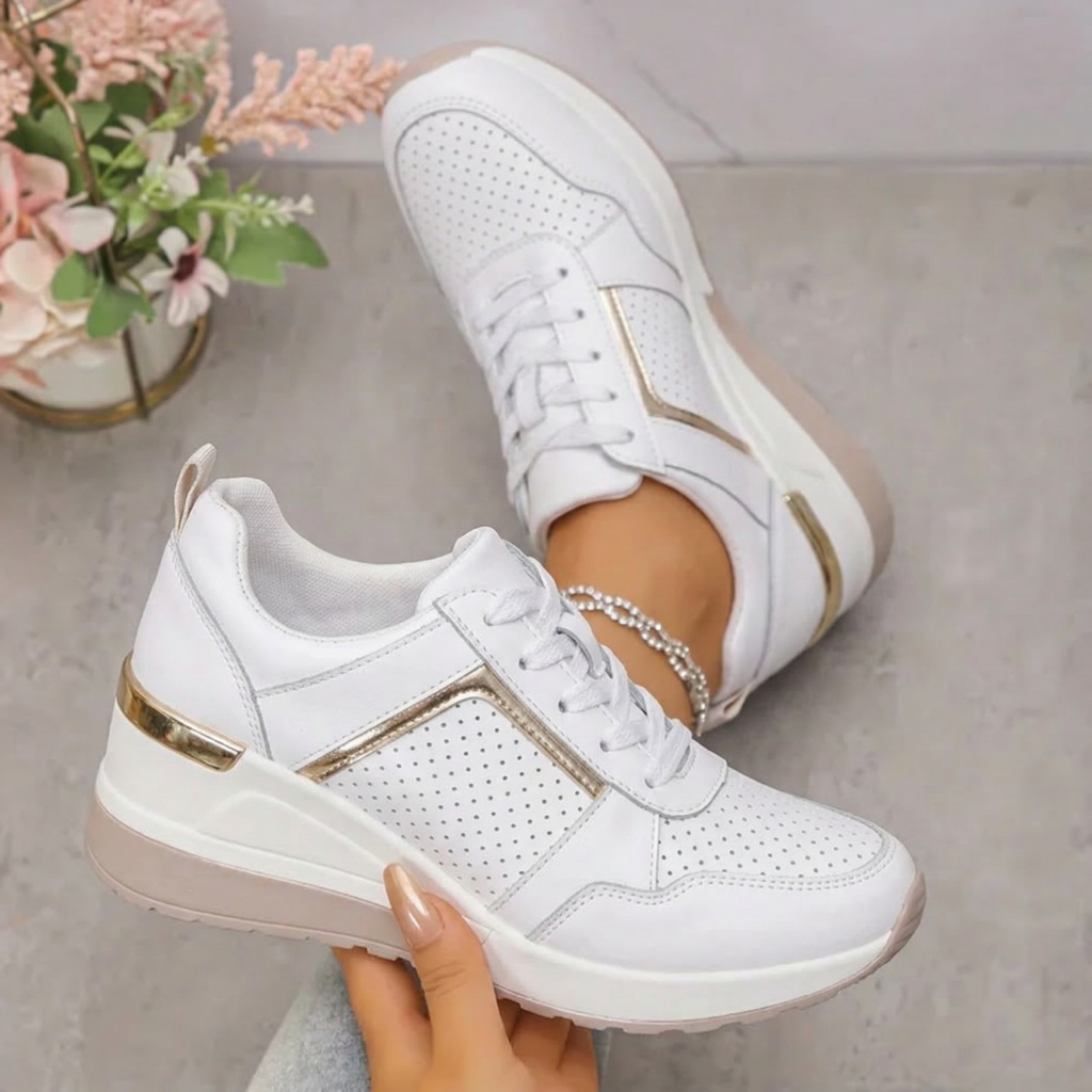 Nythera | Women's Metallic Trim Wedge Lace-Up Sneakers