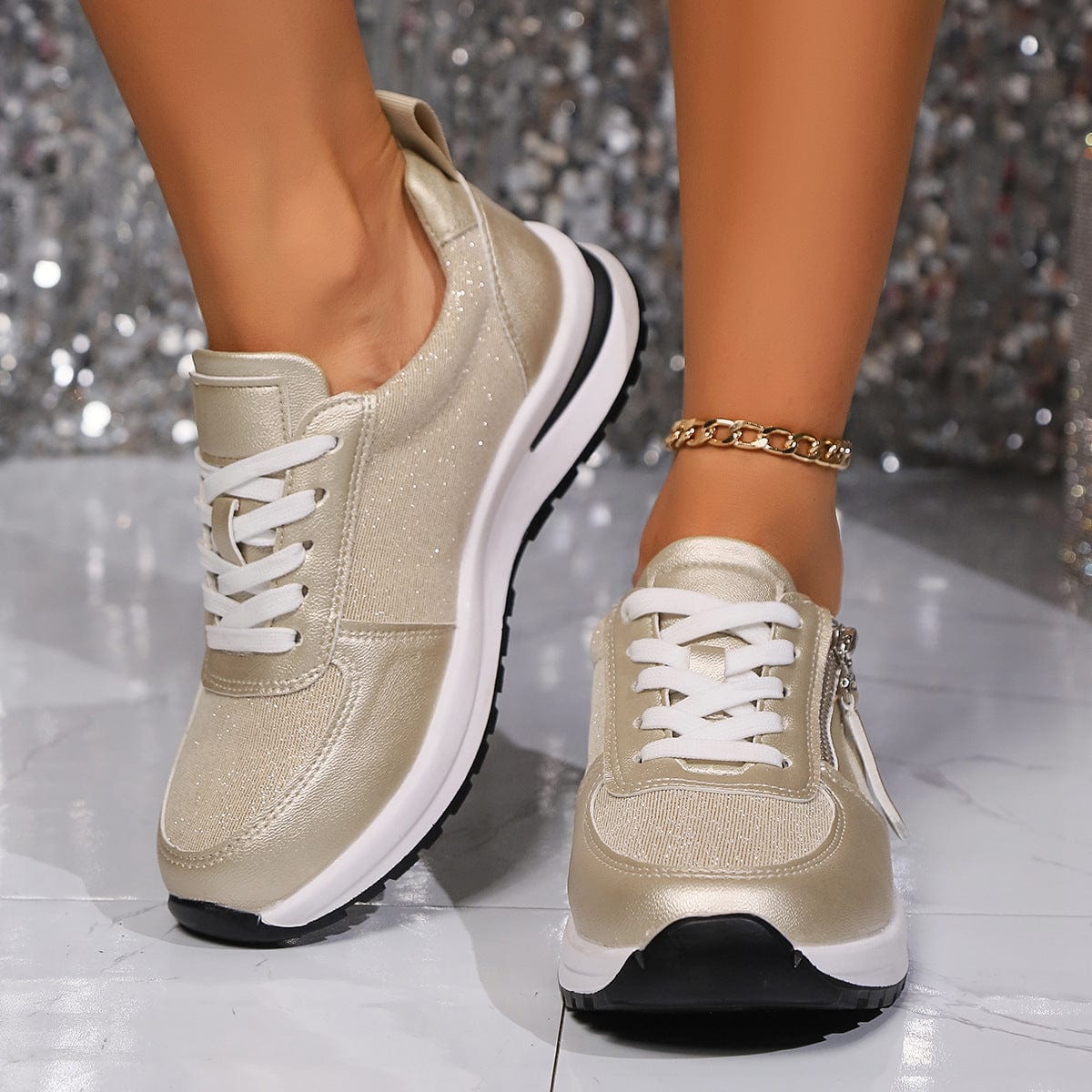 Azmira | Women's Side Zip Lace-Up Sneakers
