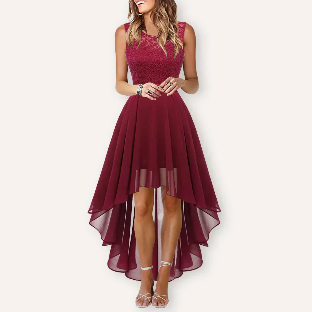 Quistra | Women's Lace Bodice High Low Chiffon Wedding Guest Dress