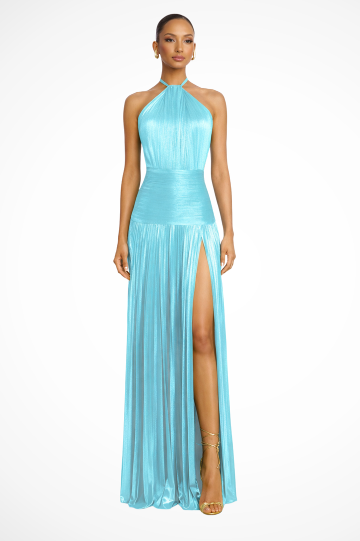 Jacinda | Women's Halter Neck Pleated Maxi Dress