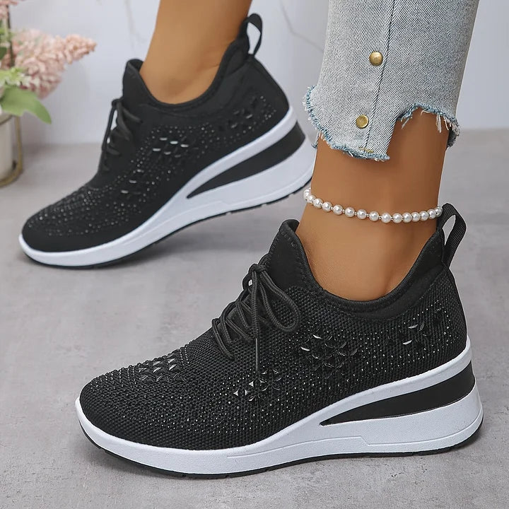 Xireya | Women's Rhinestone Embellished Knit Sneakers