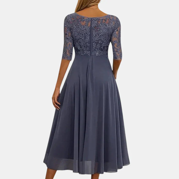 Thalisse | Women's Embroidered Chiffon Midi Occasion Dress