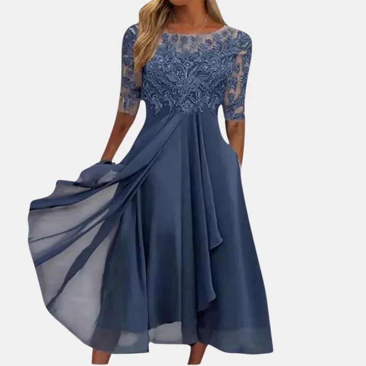 Thalisse | Women's Embroidered Chiffon Midi Occasion Dress