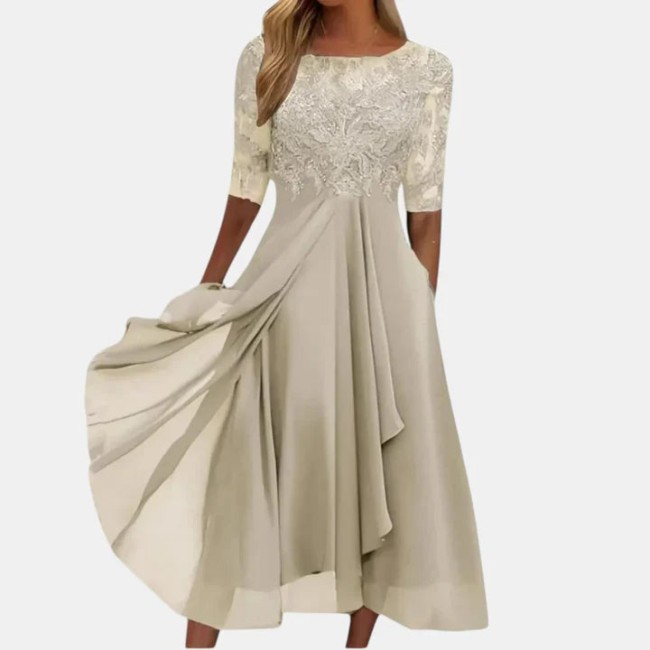 Thalisse | Women's Embroidered Chiffon Midi Occasion Dress