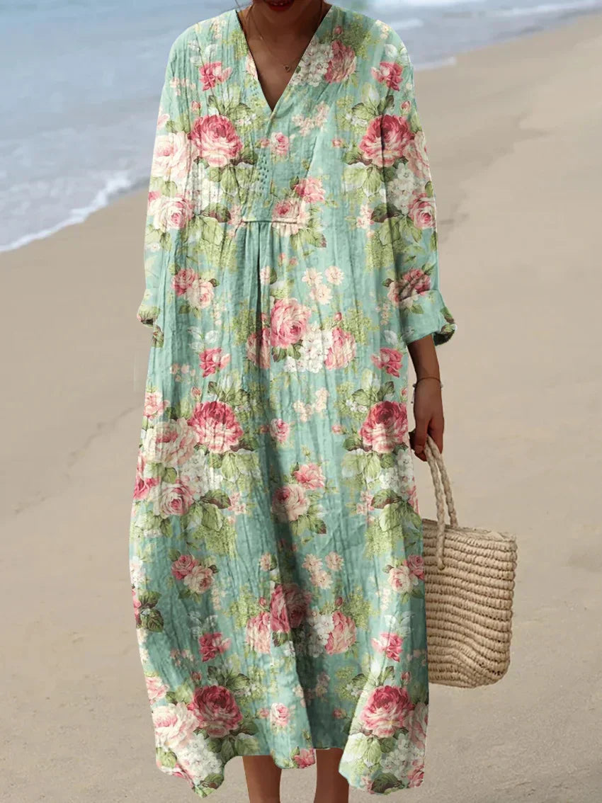 Jessalyn | Women's Floral Rose-Print Oversized Midi Dress