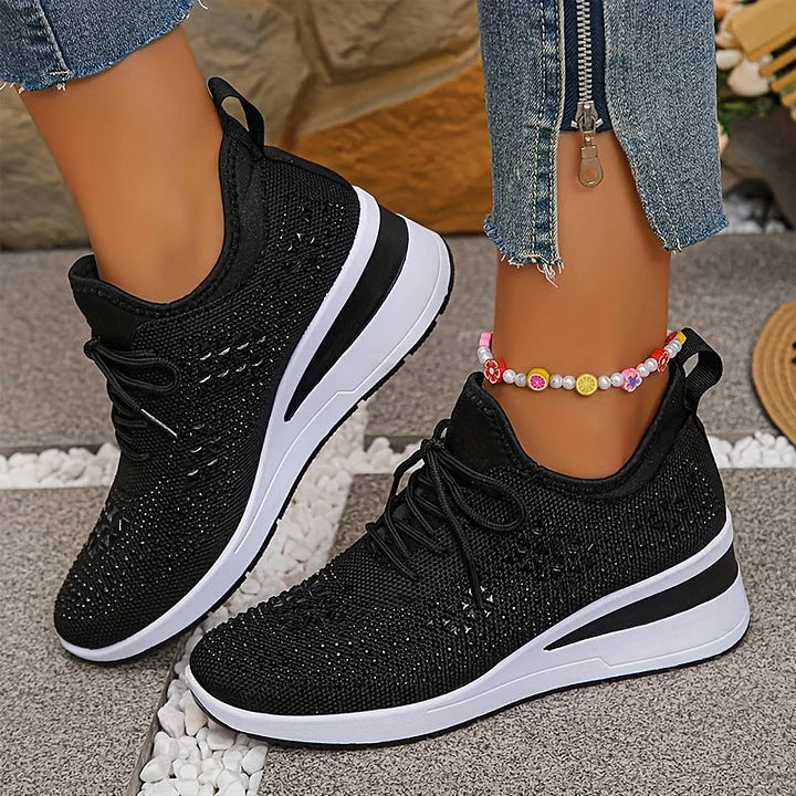 Xireya | Women's Rhinestone Embellished Knit Sneakers