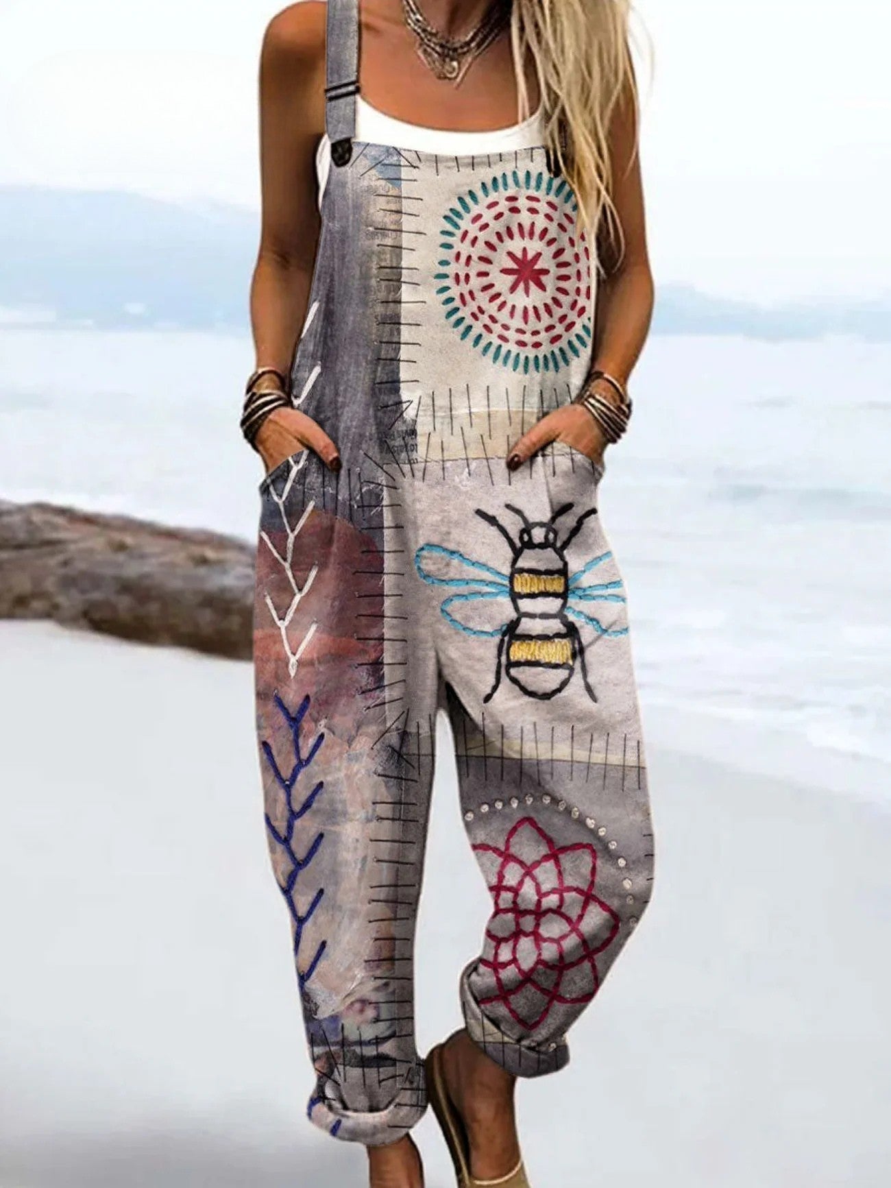 Sylvaine | Women's Casual Graphic-Print Slouchy Dungaree