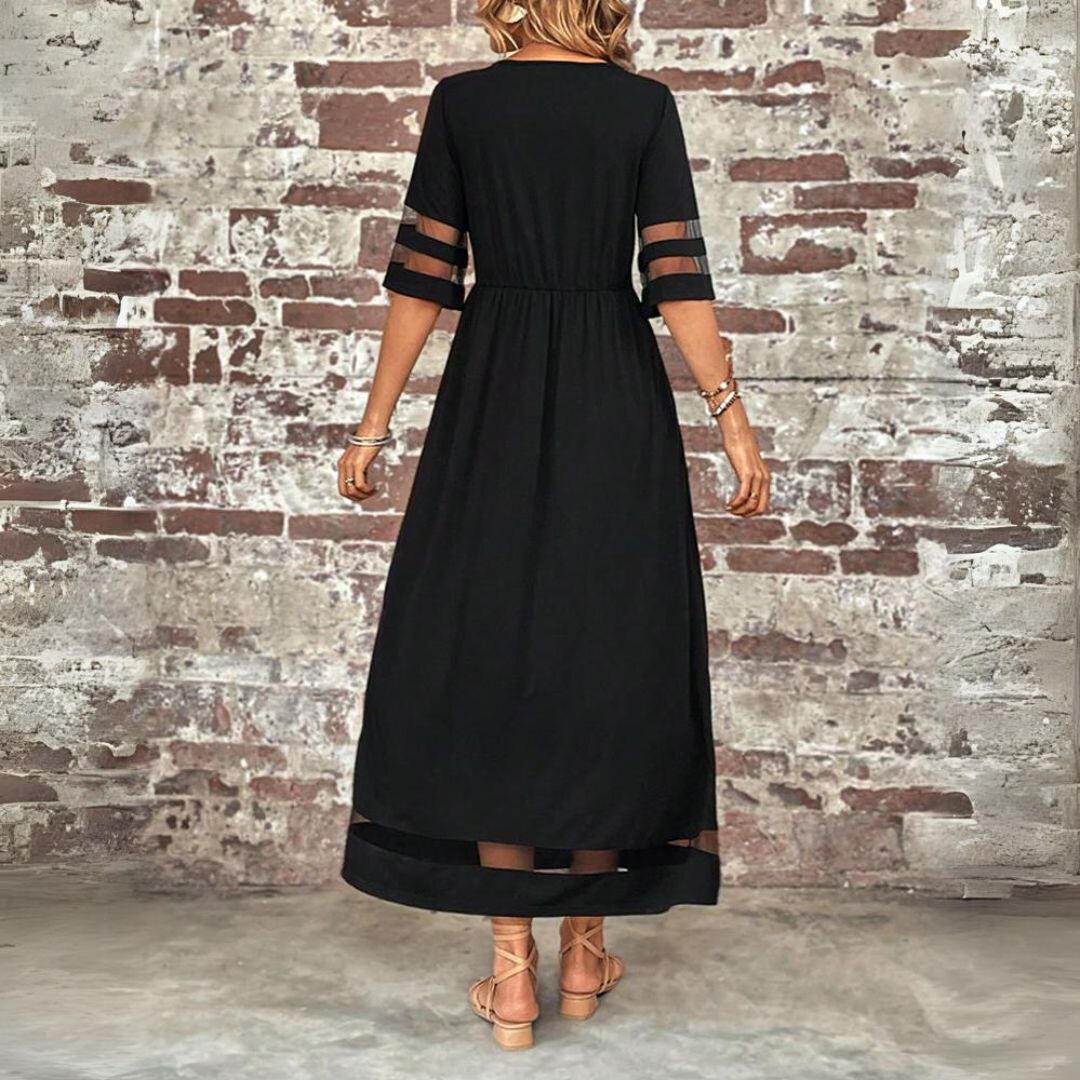 Abrielle | Women's Mesh-Sleeve Empire Waist Maxi Dress