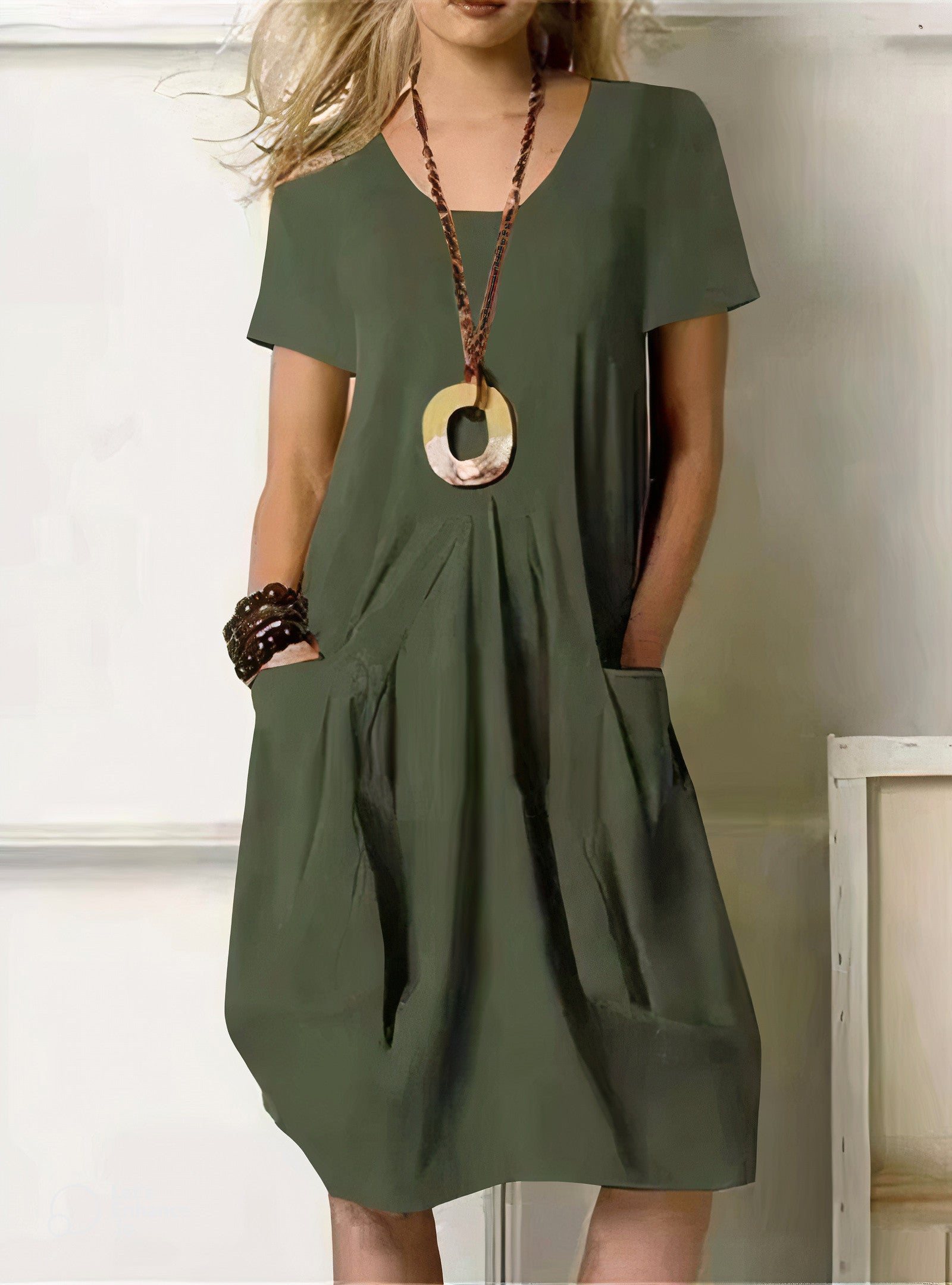 Ianthe | Women's Casual Pleated Pocket Midi Dress