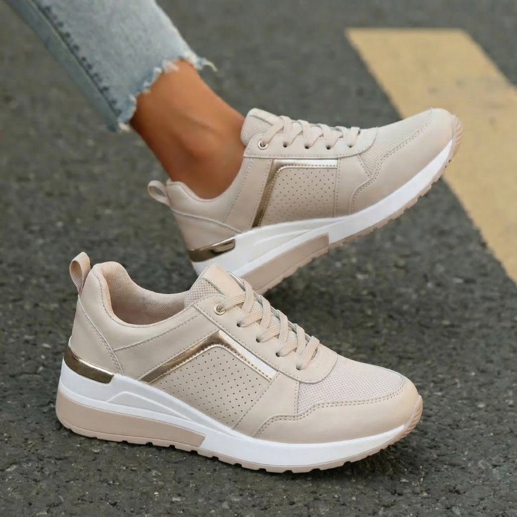 Nythera | Women's Metallic Trim Wedge Lace-Up Sneakers