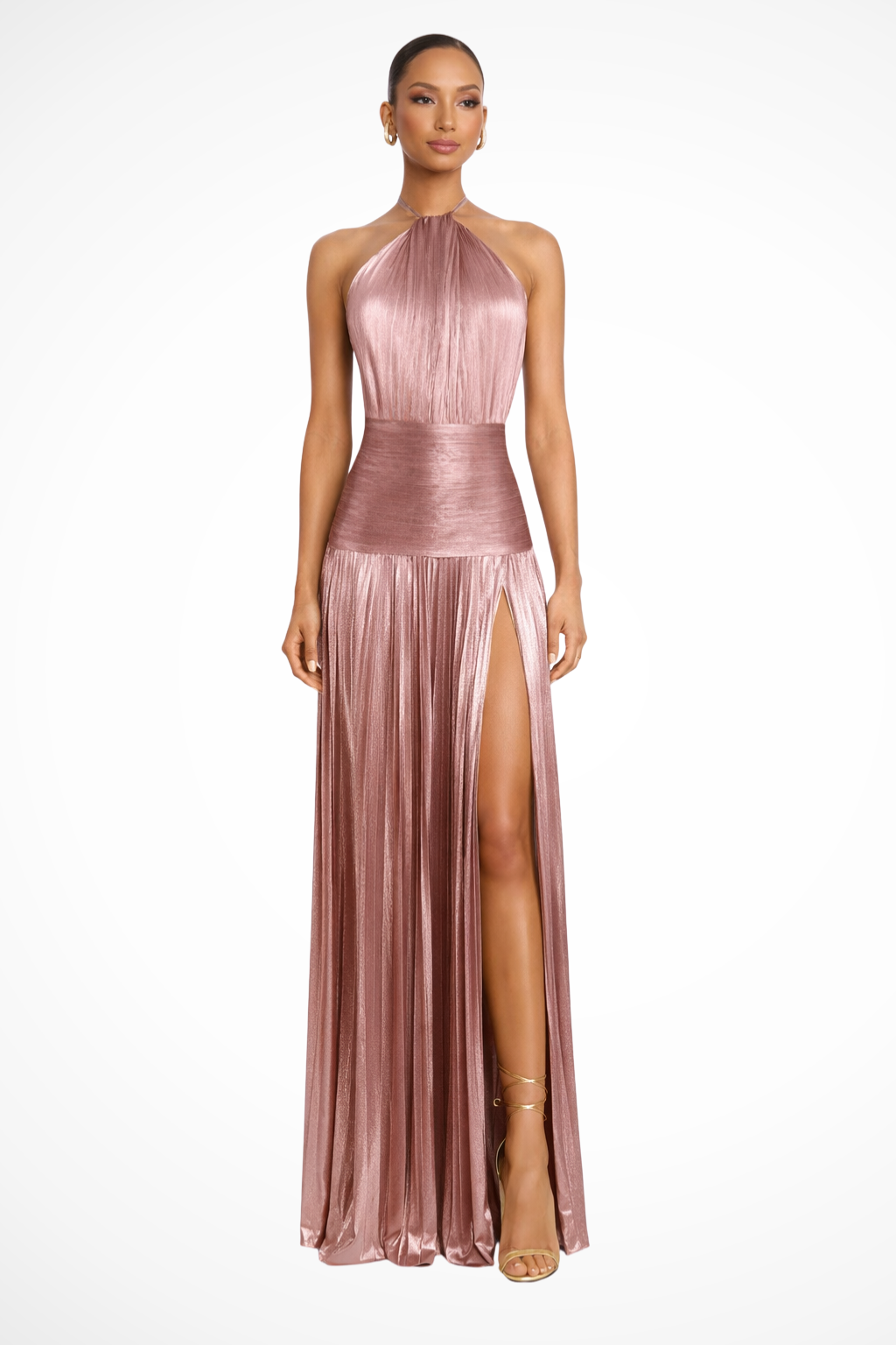 Jacinda | Women's Halter Neck Pleated Maxi Dress