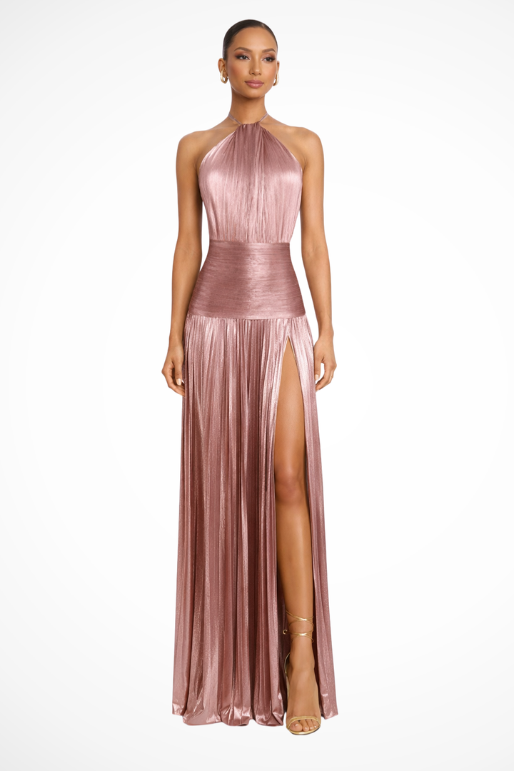 Jacinda | Women's Halter Neck Pleated Maxi Dress
