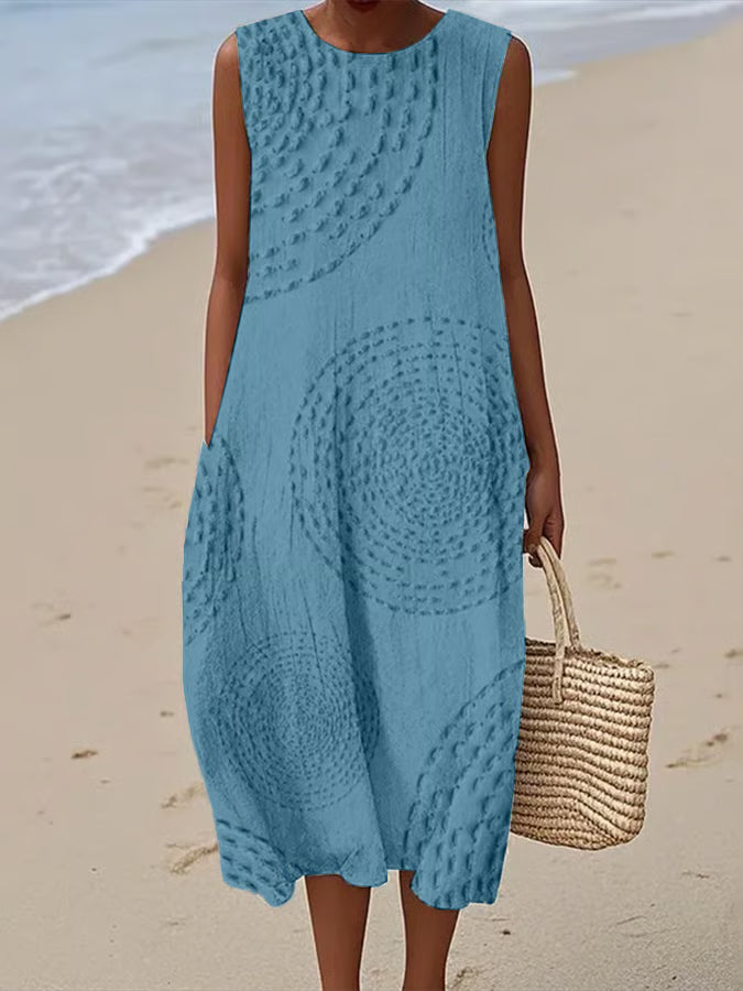 Zephyrine | Women's Casual Circle-Texture Maxi Beach Dress