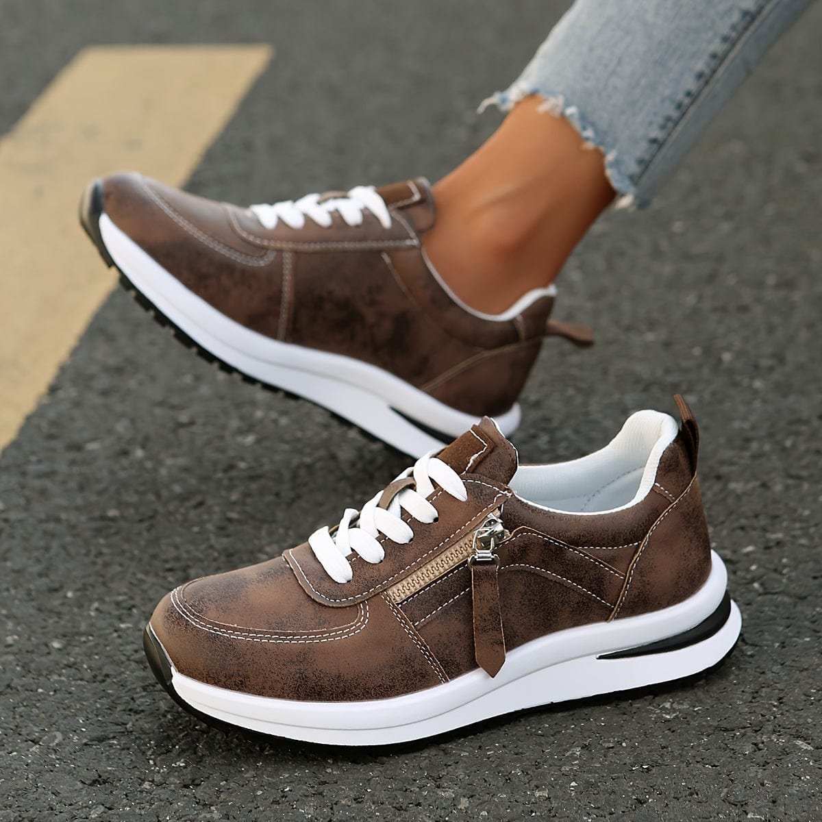 Azmira | Women's Side Zip Lace-Up Sneakers