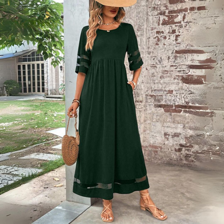 Abrielle | Women's Mesh-Sleeve Empire Waist Maxi Dress
