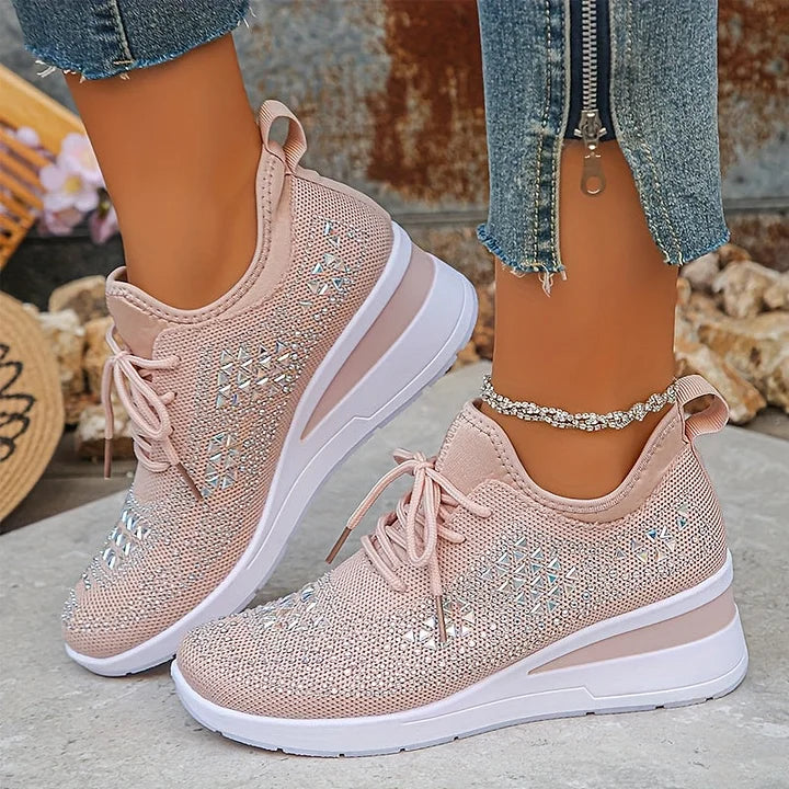 Xireya | Women's Rhinestone Embellished Knit Sneakers