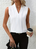 Isolde | Women's Sleeveless Pleated V-Neck Blouse