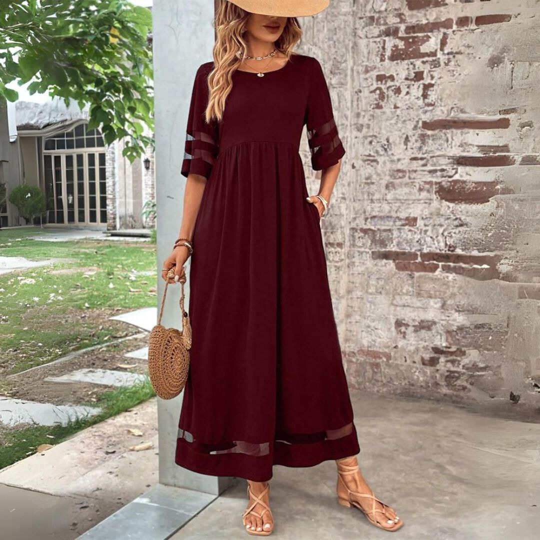 Abrielle | Women's Mesh-Sleeve Empire Waist Maxi Dress