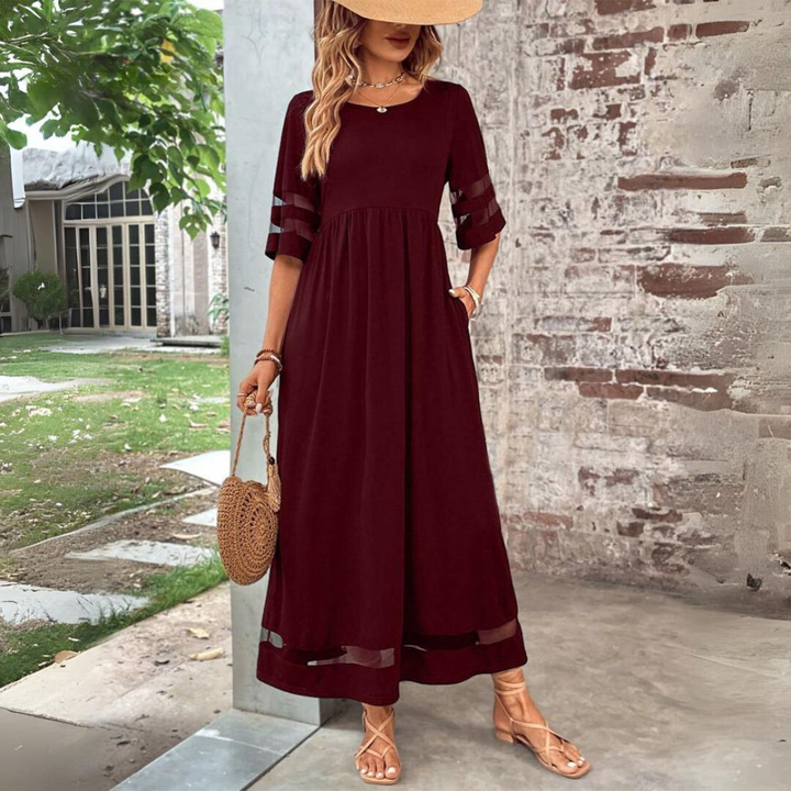 Abrielle | Women's Mesh-Sleeve Empire Waist Maxi Dress