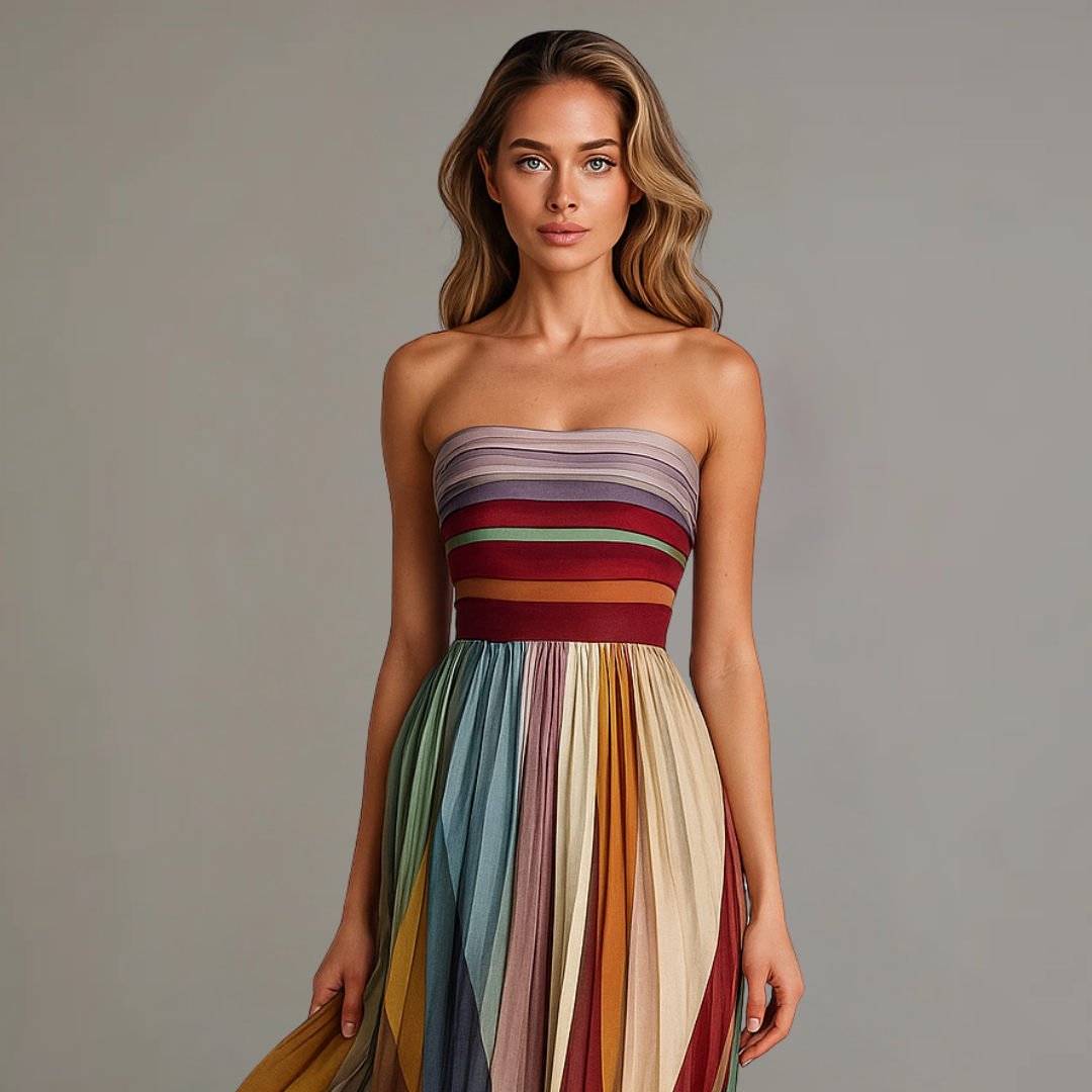 Kaelora | Women's Strapless Pleated Maxi Dress
