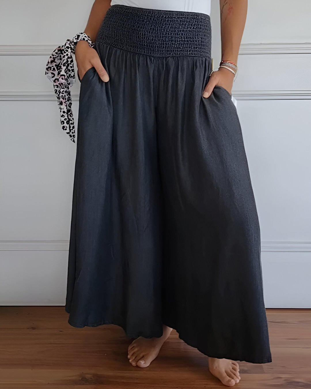Odette | Women's Smocked Elastic-Waist Wide-Leg Pants