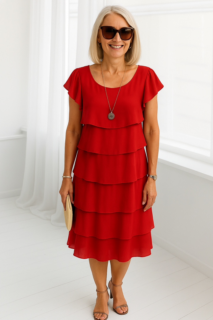 Zelmira | Women's Layered Short Sleeve Midi Dress