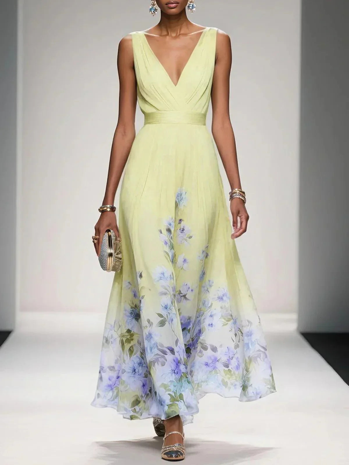 Kitty | Women's Floral Chiffon V-Neck Maxi Dress