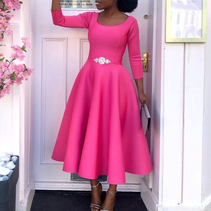 Nexira | Women's A-Line Three-Quarter Sleeve Midi Dress