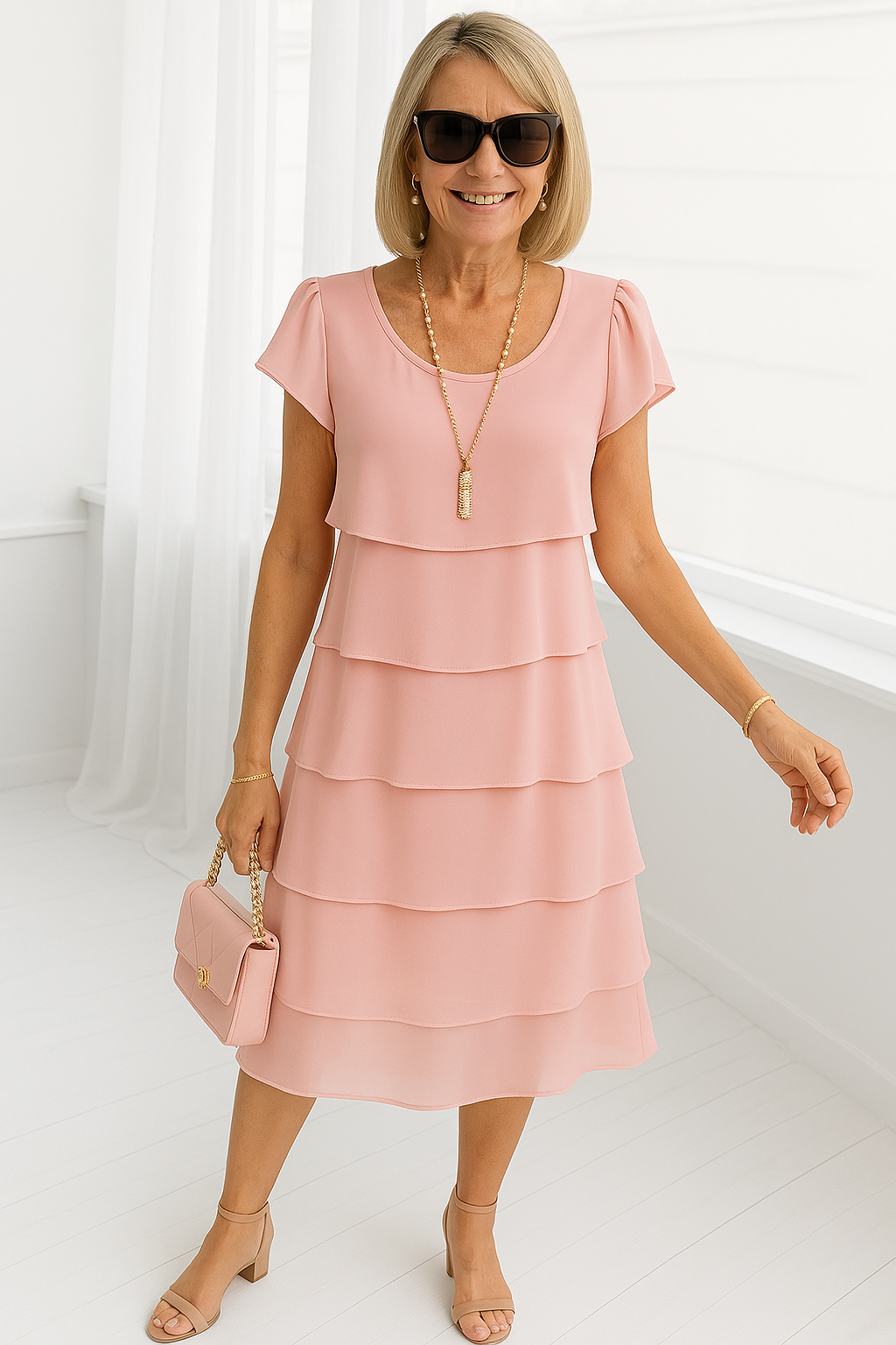 Zelmira | Women's Layered Short Sleeve Midi Dress