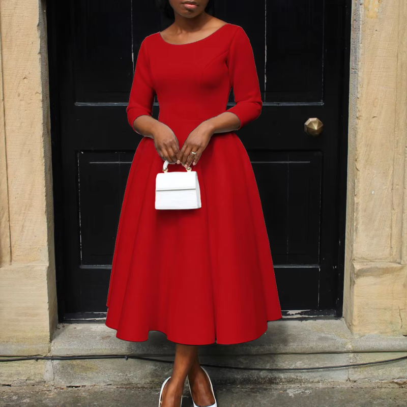 Nexira | Women's A-Line Three-Quarter Sleeve Midi Dress