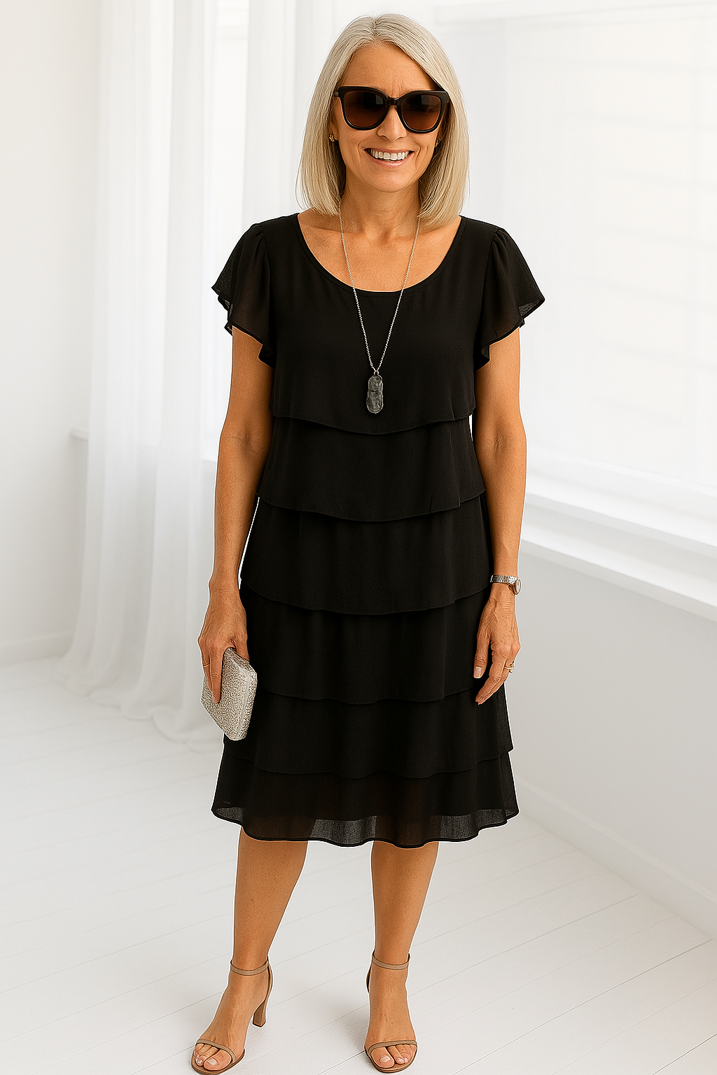 Zelmira | Women's Layered Short Sleeve Midi Dress