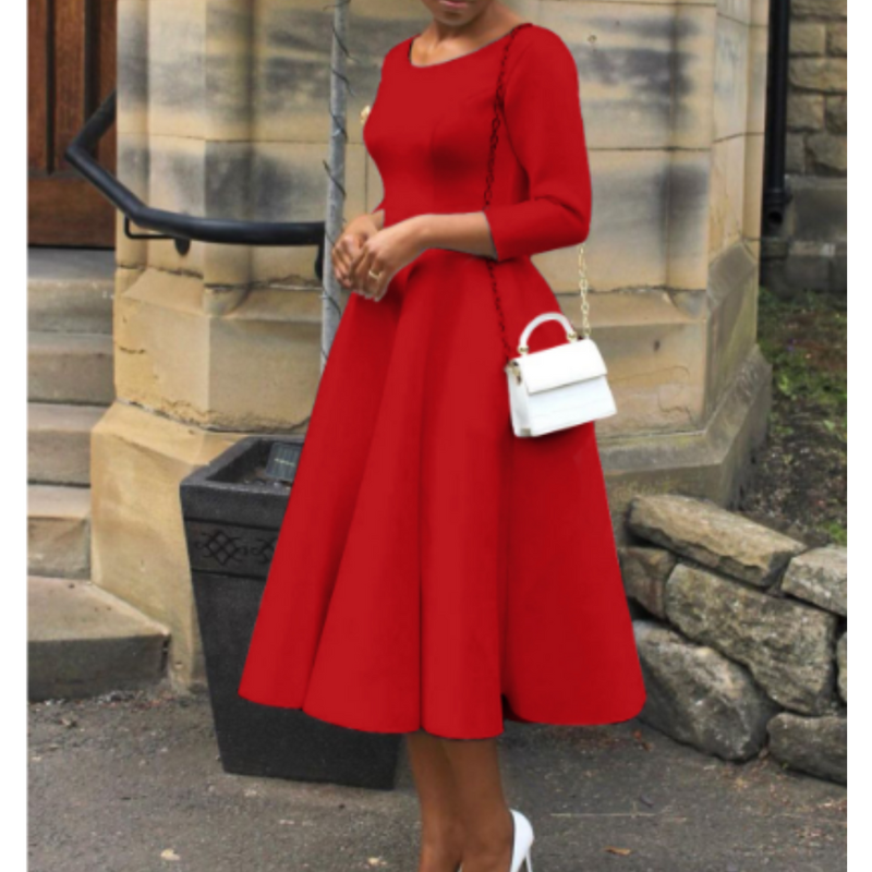 Nexira | Women's A-Line Three-Quarter Sleeve Midi Dress