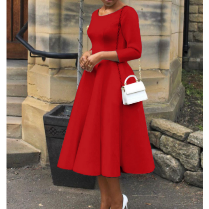Nexira | Women's A-Line Three-Quarter Sleeve Midi Dress