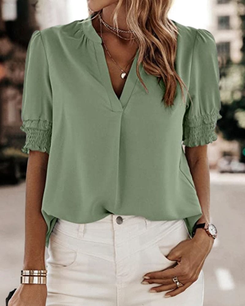 Narcissa | Women's Chic V-Neck Puff Sleeve Blouse