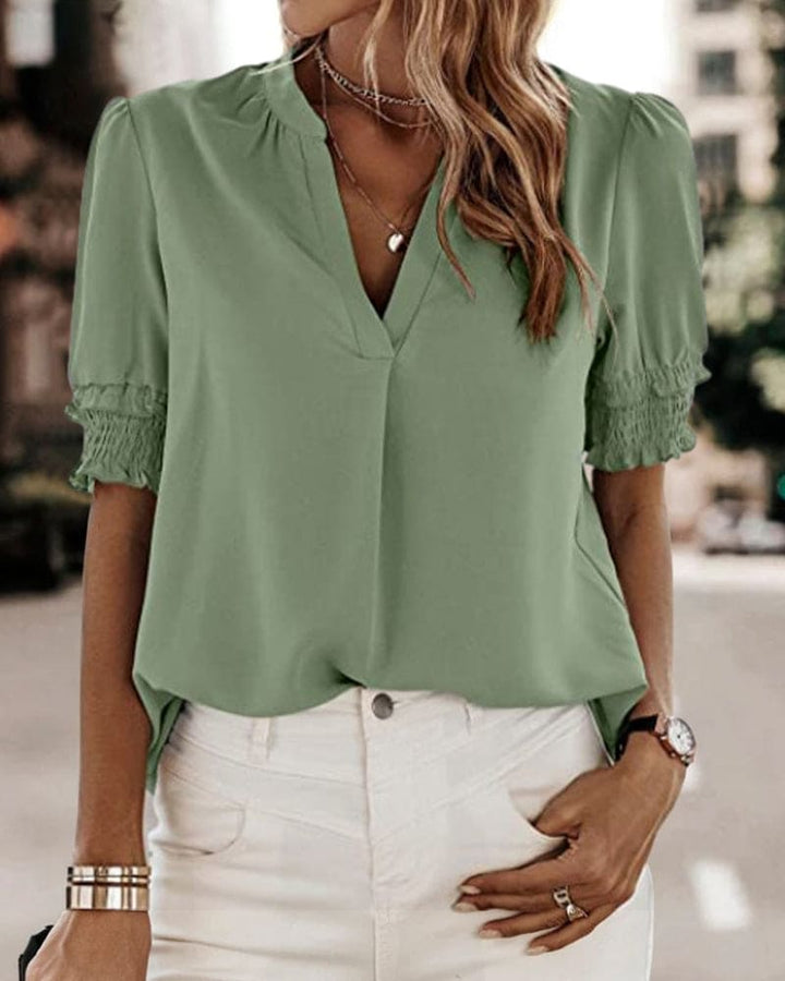 Narcissa | Women's Chic V-Neck Puff Sleeve Blouse
