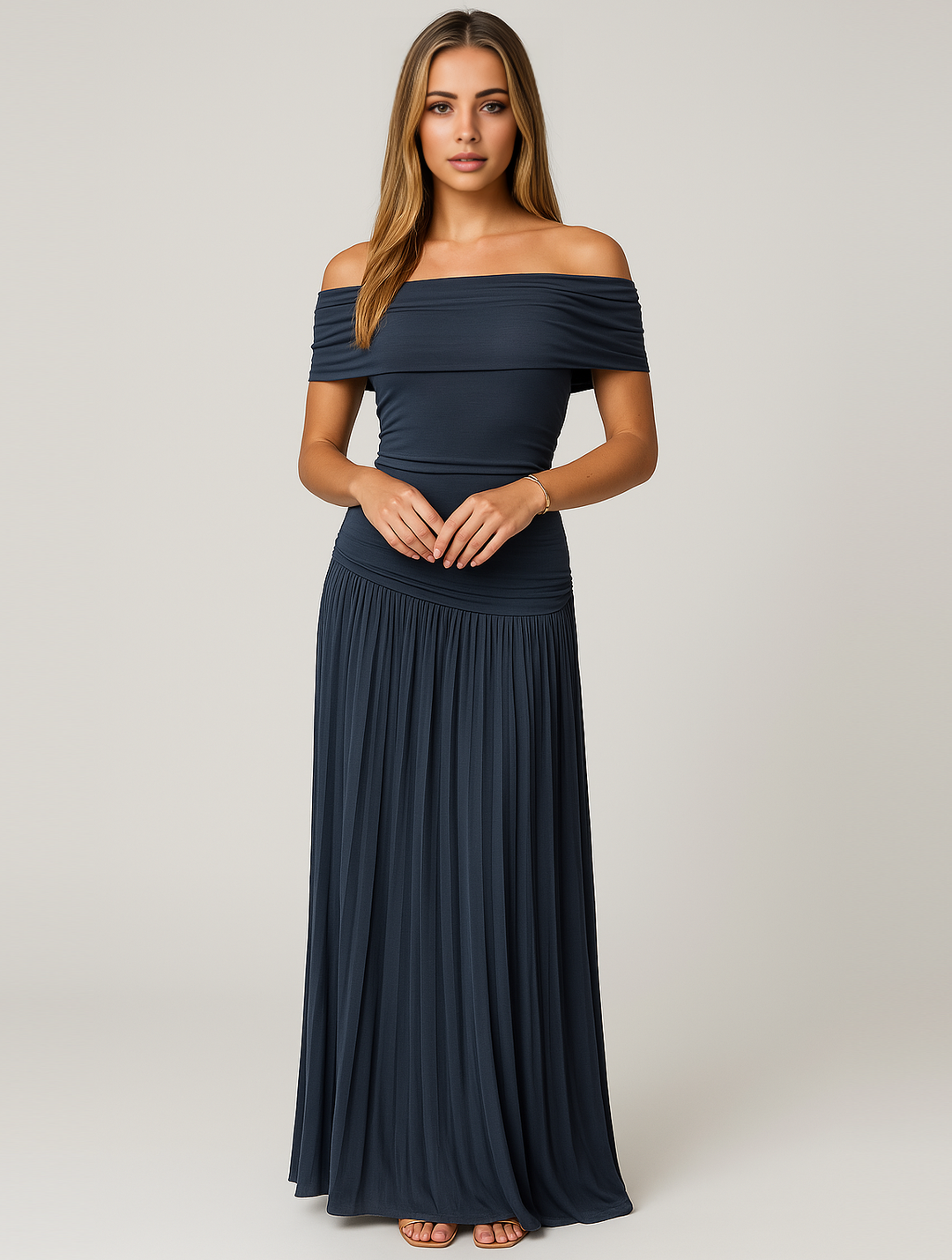 Ophyra | Women's Off-Shoulder Pleated Maxi Dress