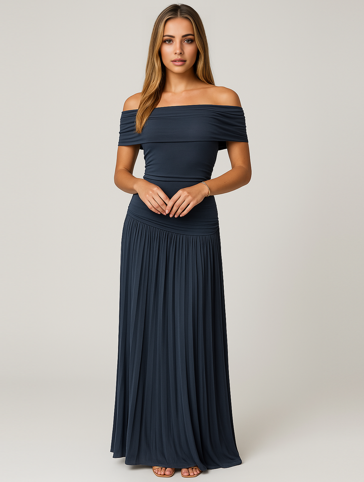 Ophyra | Women's Off-Shoulder Pleated Maxi Dress