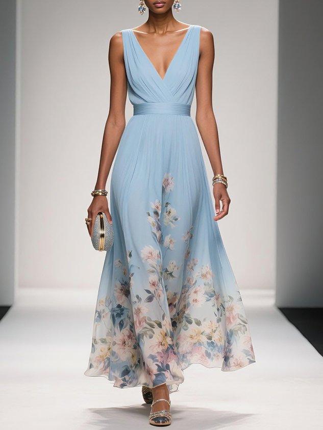 Kitty | Women's Floral Chiffon V-Neck Maxi Dress