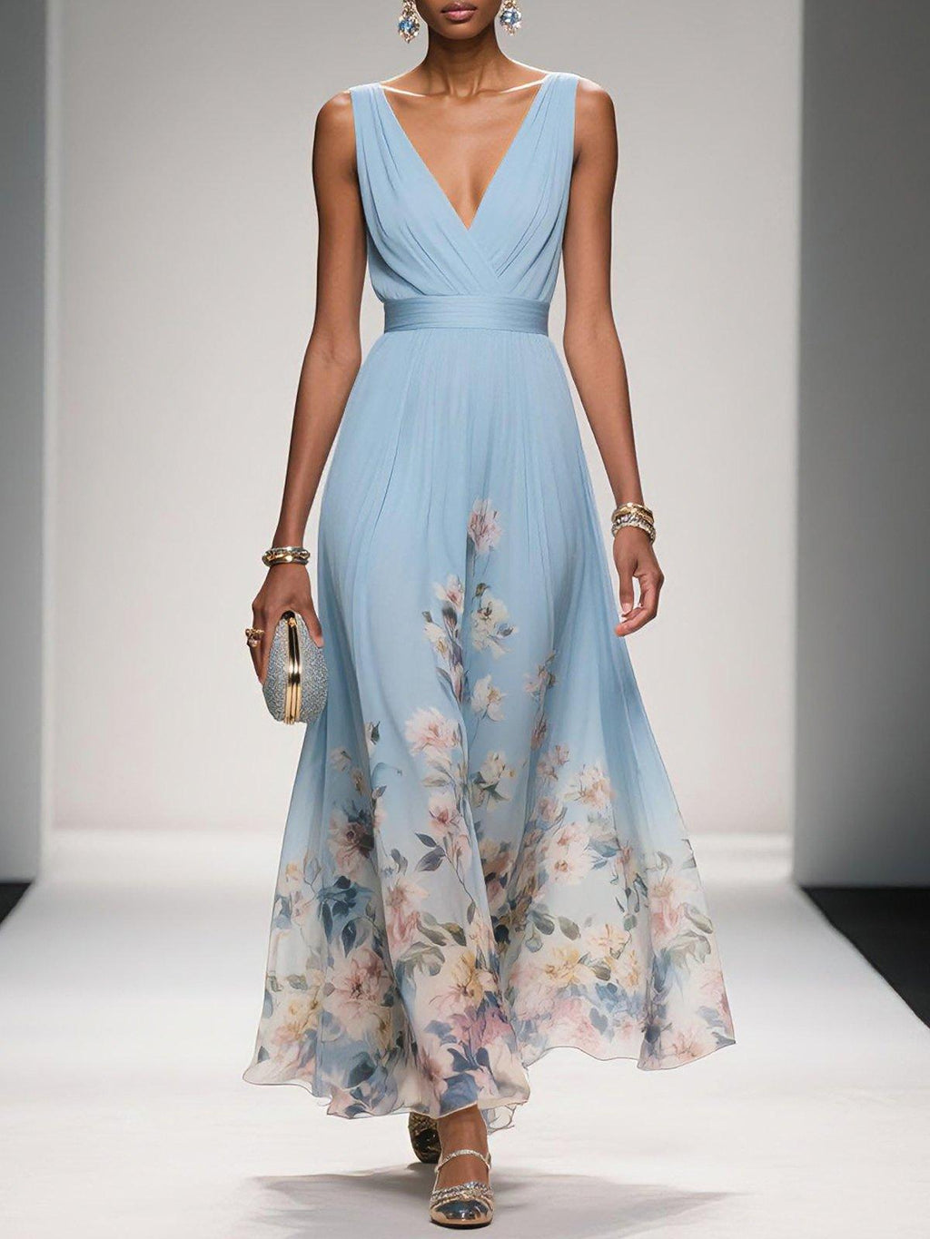 Kitty | Women's Floral Chiffon V-Neck Maxi Dress