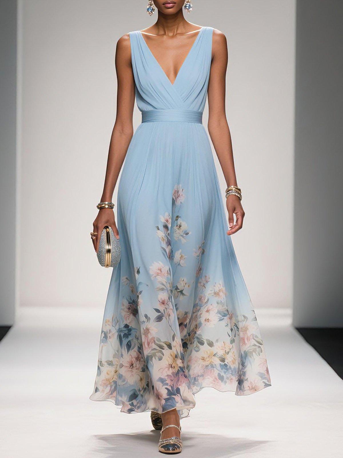 Kitty | Women's Floral Chiffon V-Neck Maxi Dress