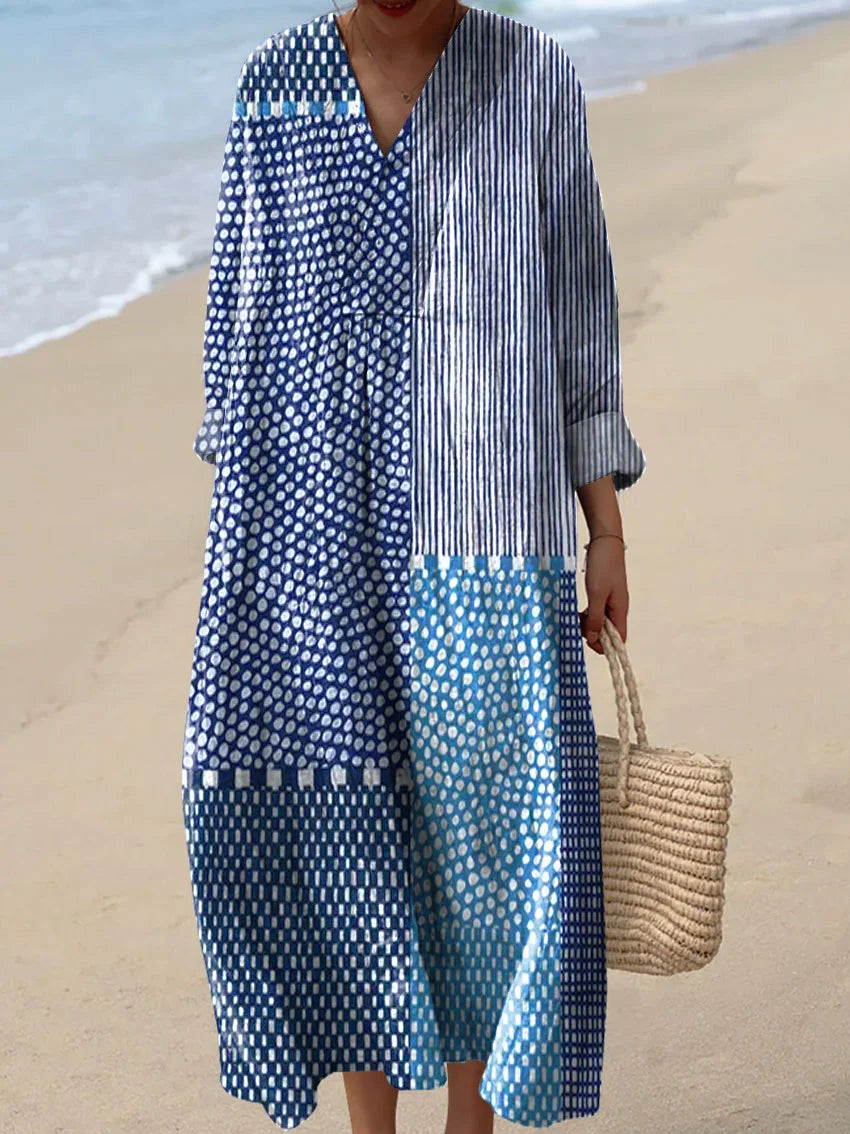 Elodie | Women's Casual Mixed-Print V-Neck Maxi Dress