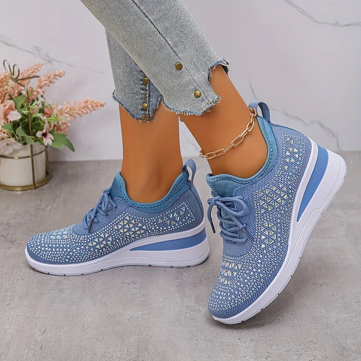 Xireya | Women's Rhinestone Embellished Knit Sneakers