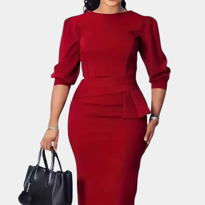 Zynara | Women's Peplum Waist Three-Quarter Sleeve Midi Dress