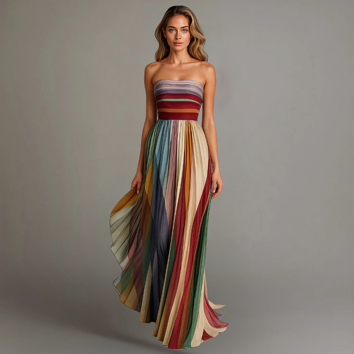 Kaelora | Women's Strapless Pleated Maxi Dress